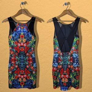 Forever 21 Tropical Floral Mesh Detail Bodycon Mini Dress